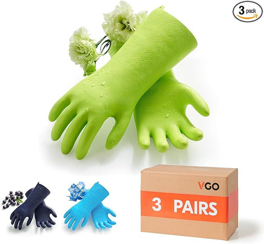Vgo... 3 Pairs Household Cleaning Gloves Infused with Fresh Aromas, Long Sleeves Kitchen Gloves, Bathroom & Kitchen Cleaning, Gardening & Pet Care (3 Colors, L, TP1117)