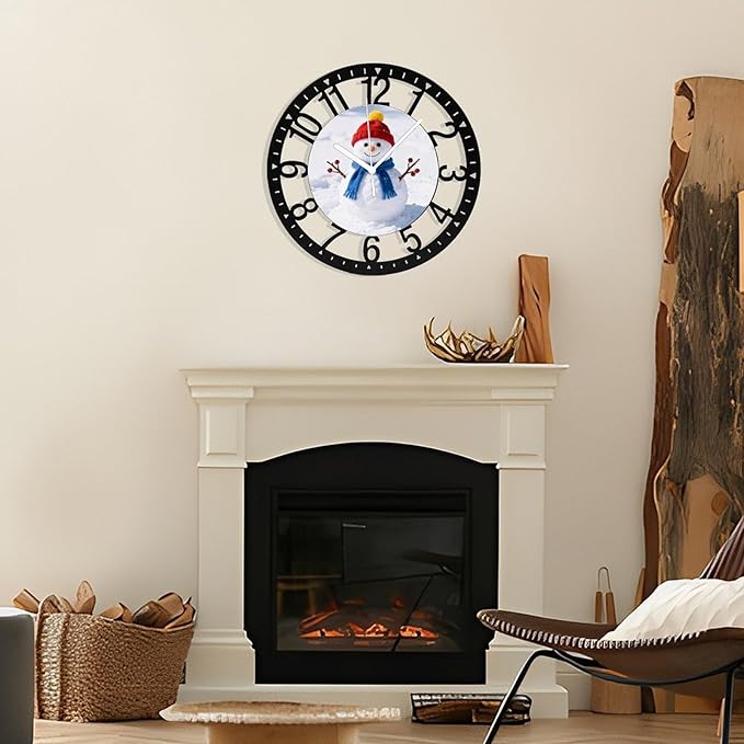 Wall Clock 10 Inch Silent Non-Ticking Modern Clocks Battery Operated - Analog Small Classic for Office, Home, Living Room,Bathroom, Kitchen, Bedroom, School,Snowman Clock