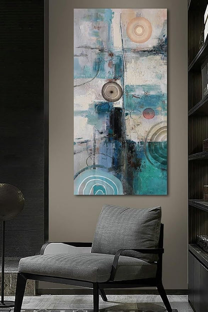 Acocifi Abstract Wall Art Turquoise Grey Teal Canvas Textured Painting Modern Geometric Picture, Large Vertical Artwork Framed for Living Room Bedroom Bathroom Hallway Office Home Decor 40x20