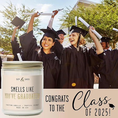 Graduation Gifts for Her "Smells like Graduation" Soy Candle, w/Vanilla & Coconut I College Graduation Gifts for Her I 2025 Graduation Gifts I 9oz Reusable Jar, 50Hr Burn, Made in USA