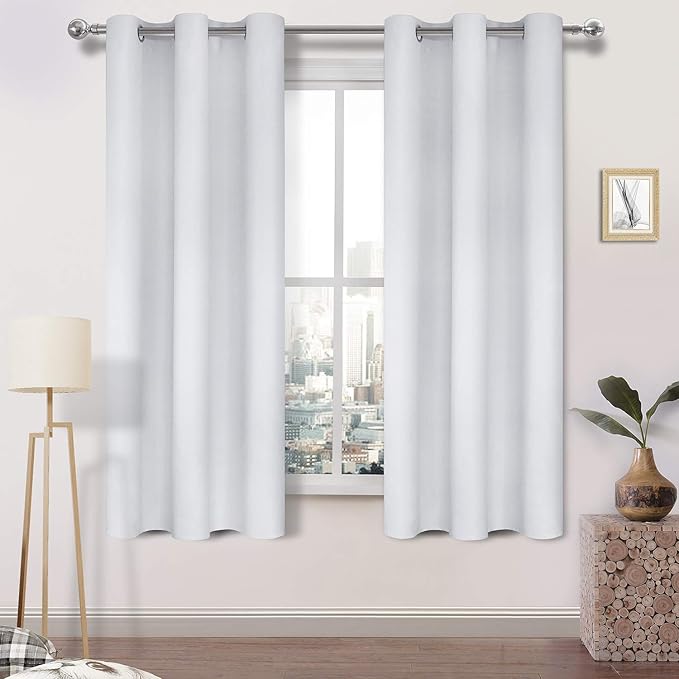 DWCN Greyish White Curtains 63 Inch, Room Darkening Thermal Grommet Window Curtain for Living Room - W38 x L63 Inch, Set of 2