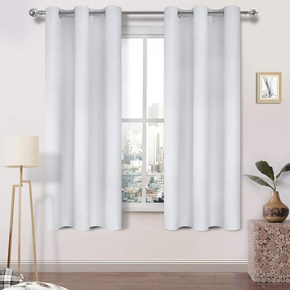 DWCN Greyish White Curtains 63 Inch, Room Darkening Thermal Grommet Window Curtain for Living Room - W38 x L63 Inch, Set of 2
