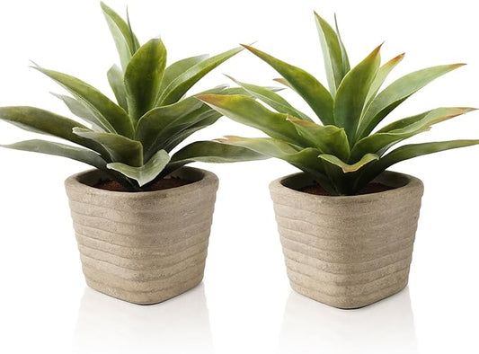 2 Pack Fake Plants 11.42 Inch, Artificial Agave Plants Potted, Faux Agave Plant Indoor for Home Room Office Bathroom Bedroom Kitchen Farmhouse Greenery Decor
