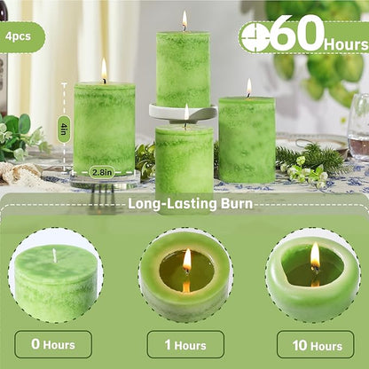 4 Pack Citrus Scented Pillar Candles,Natural Essential Oils,60H Long Burning,Non-Toxic Smokeless Candles for Home Decor and Aromatherapy to Stress & Anxiety Relief,Gifting & Daily Relaxation(2.8x4in)