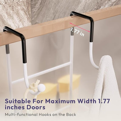 SWTYMIKI Over The Door Shower Caddy With Double Soap Holder, Hanging Shower Caddy With 16 Hooks, No Drilling Hanging Shower Organizer Over Door To Organize Bathroom Essentials, White