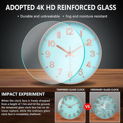 Wall Clocks Battery Operated, 12 Inch Non Ticking Digital Wall Clock, Silent Analog Clock for Bedroom Living Room Kitchen Office Gym Classroom, Large Number Clocks for Seniors Elderly, Blue