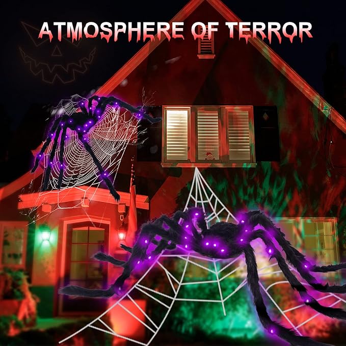 Halloween Spider Decorations 4ft Light Up Giant Spider(2 Pack) for Indoor Outdoor Halloween Decorations Yard Party House Décor