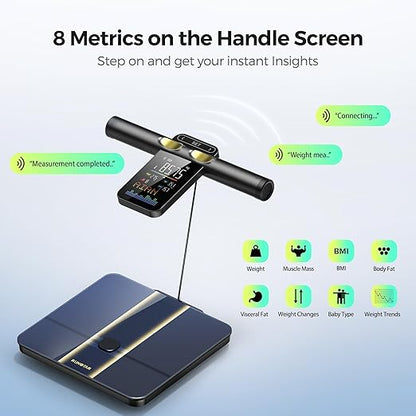 RunStar Smart Scale for Body Weight and Fat Percentage, 8 Electrodes High Precision Body Composition Scale with Set Functions Handle, Body Analyzer Scale Sync App 28 Metrics 400lbs