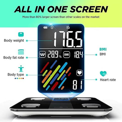 Runstar Smart Scale for Body Weight and Fat Percentage, High Accuracy Digital Bathroom Scale with Large Display for BMI Heart Rate 15 Body Composition Analyzer Sync with Fitness App 400lb