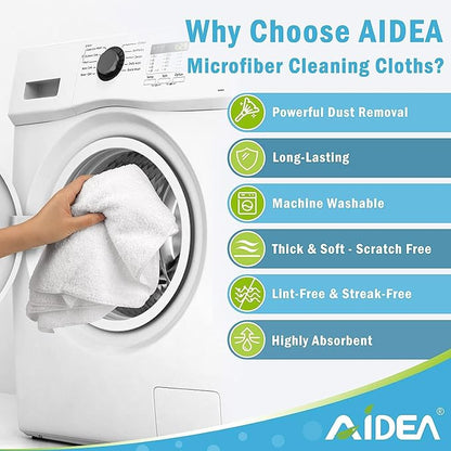 AIDEA Microfiber Cleaning Cloth White 50PK, Cleaning Rags, Lint Free Microfiber Towels, Kitchen Towels Dusting Cloth, Wash Cloths, Dish Rags White, 11.5"x 11.5"
