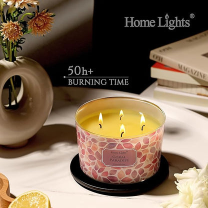 HomeLights Coral Paradise Scented Candles | 18oz Soy Candles Bohemian Natural Textures 4-Wick Large Candle Jars | Ideal Candle Gifts for Events, Home Decor Stress, Relief & Relaxation