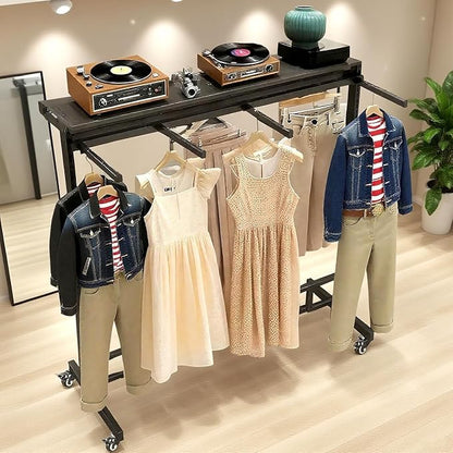VITNSVILEBlack Clothing Racks with Removable 6/8 Arms Floor Standing Metal Garment Rack with Wheels Heavy Retail Display Racks Shirt Clothes Display Stand for Boutiques (47.2 * 19.6 * 61.02in)
