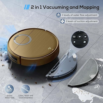 Robot Vacuum and Mop Combo, 2 in 1 Mopping Robot Vacuum Cleaner with Schedule, Wi-Fi/Voice/App, Strong Suction, Easy of Use, Self-Charging Robotic Vacuum, Slim, Ideal for Hard Floor, Pet Hair, Carpet