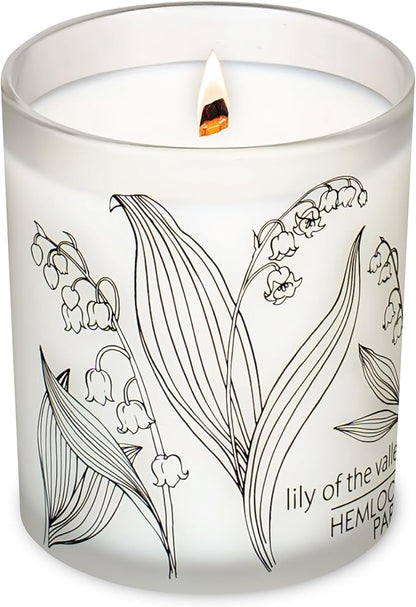 Hemlock Park Frosted Jar Wood Wick Candle Handcrafted with Natural Coconut Wax (Standard 7.2 oz, Lily of The Valley)