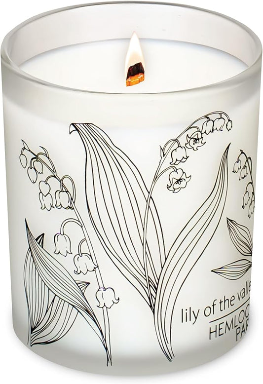 Hemlock Park Frosted Jar Wood Wick Candle Handcrafted with Natural Coconut Wax (Standard 7.2 oz, Lily of The Valley)