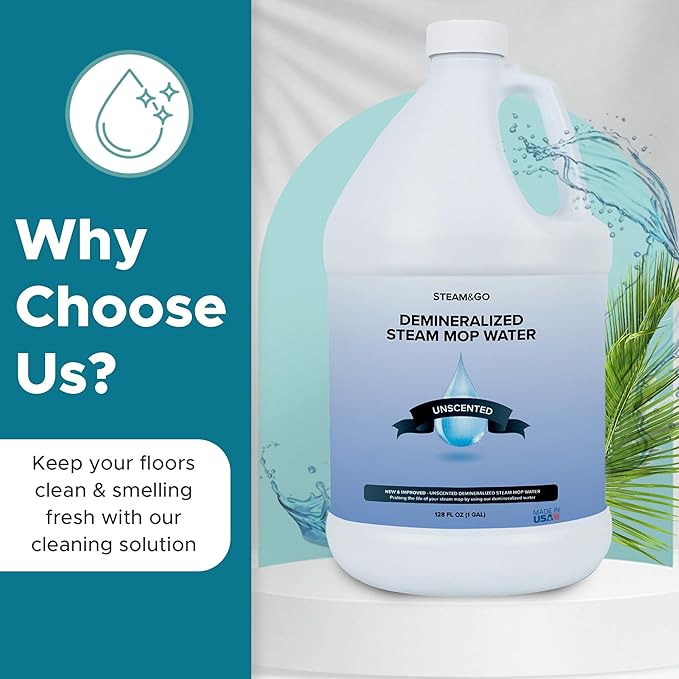 Steam & Go Demineralized Water Cleaning Solution for Floor & Multi-Surface Steam Cleaners - Compatible for All Steam Mops - Unscented, 128 oz