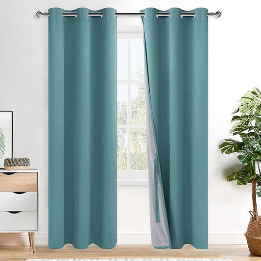 XWZO 100% Blackout Curtains 84 Inches Long - Heat and Full Light Blocking, Thermal Insulated Window Panels with Grommets for Bedroom/Nursery with Tiebacks, Stone Blue, W42 x L84, Set of 2 Draperies