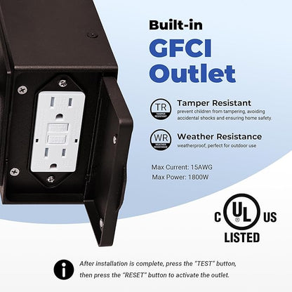 Oil-Rubbed Bronze Outdoor Motion Sensor Light with GFCI Outlet, 2-Pack Porch Lights Outdoor with Gold Trim, Dusk to Dawn lighting Wall Mount with Bubble Glass, Outside Sconces for Garage, Patio