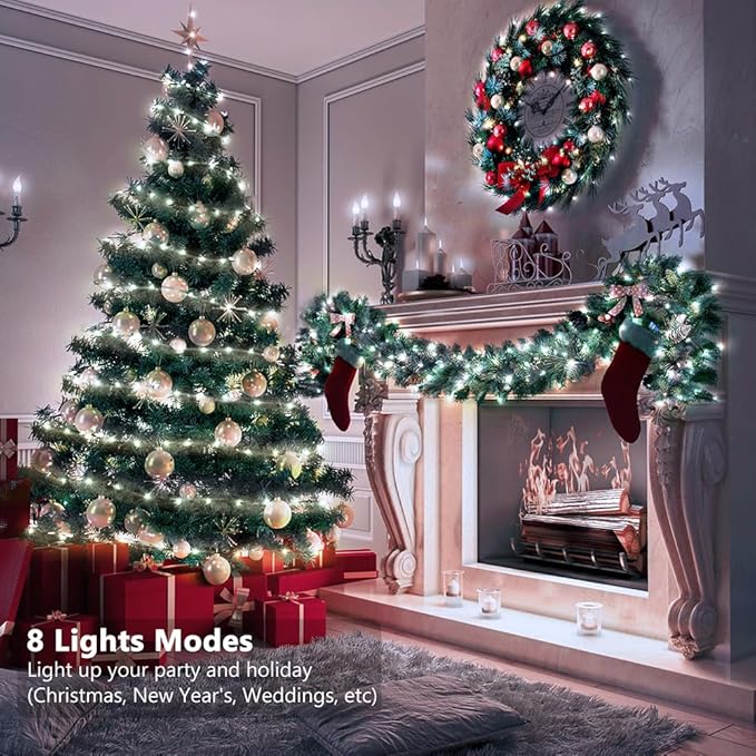 33ft Battery Operated String Lights (2 Pack), 100 LED Fairy String Lights Battery Powered w/Remote & Timer for Indoor Outdoor Christmas Trees Wreath Decoration Bedroom Patio - Cool White