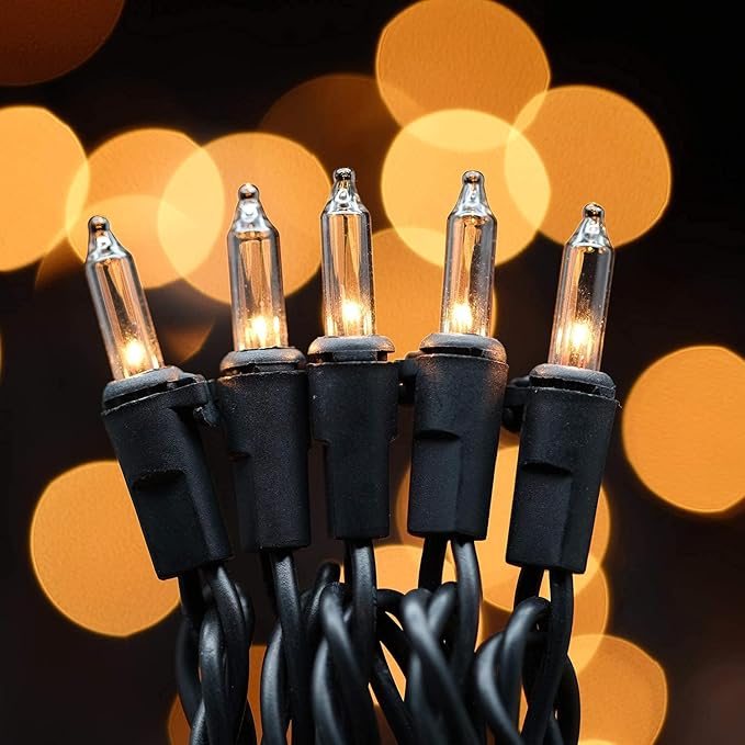 200 Count Clear Christmas Lights, Pack of 2 Strands 100 Count 33 ft Black Wire UL Listed Holiday String Light (Clear - Black Wire)