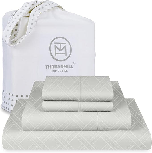 Celine King Size Sheets for King Mattress | 800 Thread Count Jacquard Light Grey | Better Than Egyptian Cotton | 4 Pc Bed Sheets | Damask Sheets Fits 16'' Deep Pocket | 100% Cotton