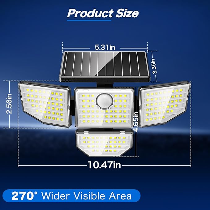 3000LM Solar Outdoor Lights - 2Packs 188 LED Security Lights with Remote Control, 4 Heads Motion Sensor Lights, IP65 Waterproof 270° Wide Angle Flood Wall Lights for Home Darkroom Backyard