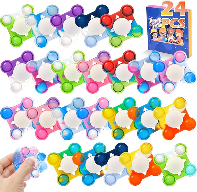 24 PCS Pop Fidget Spinners - Colorful Party Favors for Kids - Sensory Toys for Stress Relief and Anxiety - Classroom Prizes,Goodie Bag Stuffers,Birthday Gifts