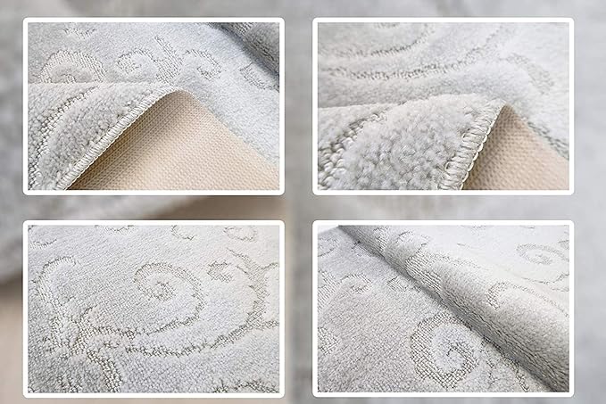 20 Ft Extra Long Non-Slip Washable Carpet Runner Rug with Rubber Backing, Custom Floor Mat for Kitchen Hallway Stairs Bedroom Bathroom Entry, Scroll Light Silver, Your Choice of Length, (26" X 20')