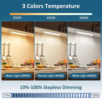 Ascher Under Cabinet Lights, Motion Sensor Light with 3 Colors, 2000mAh USB Rechargeable Closet Light, Magnetic Dimmable Under Counter Lights for Kitchen, Stairs, Wardrobe, Silver, Pack of 1