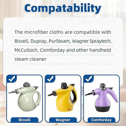 LOVECO 4 Pack Universal Microfiber Cloths for Handheld Steam Cleaner - Compatible with Bissell Steam Shot, PurSteam, Wagner Spraytech, etc - Reusable Washable Steam Cloth Accessories