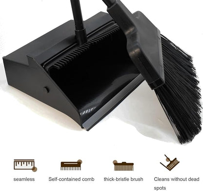 Broom with Dustpan Combo Set Outdoor Upright Dustpan and Broom Set with Long Handle Angle Broom and Dustpan Set for Garage Patio Courtyad Lobby Lawn Home Kitchen Ofiice