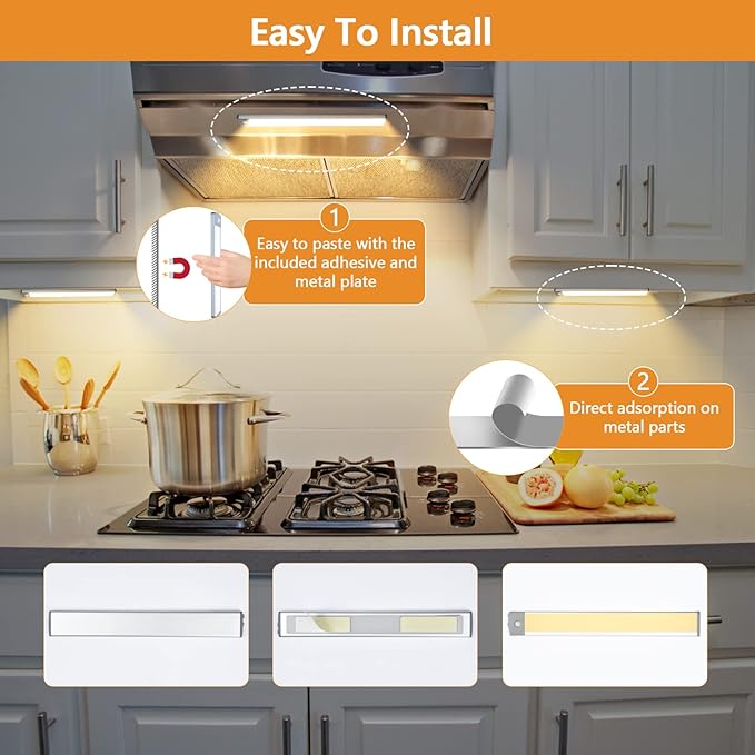 Under Cabinet Lighting 2-Pack, 35LED Bright Motion Sensor Light Indoor - 3 Color 2800K-6000K Dimmable, Rechargeable 1700mAh Battery, Wireless Magnetic Easy Install for Kitchen, Closet & Pantry