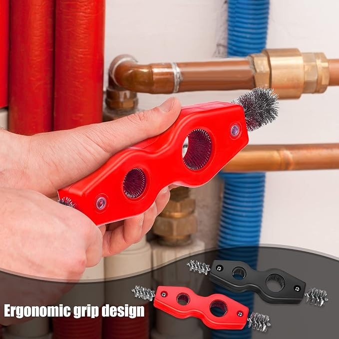 Honoson 4 Pieces Copper Pipe Cleaner 4 in 1 Copper Tubing Brush Pipe Cleans Inside Outside Thread Cleaner Plumber Brush Cleans Tool for Plumbing Installation Soldering Brazing(Black, Red)