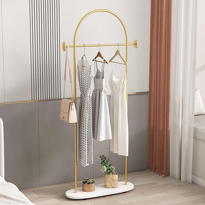 Gold Clothing Racks Heavy Duty, Gold Coat Racks Standing With Marble Base, Modern Coat Racks for Hanging Clothes, Clothing Racks for Boutique, Office