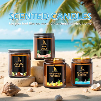 Scented Candles Set, 4 Pack Soy Candles for Home Scented, Holiday Valentine's Day Candle Gifts for Men Women, Scents of Pineapple Cocktail/Coconut Vanilla/Pink Sands/Bahamian Breeze