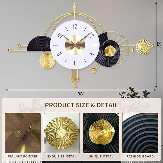 38x22 Inch Modern Metal Wall Clock Battery Operated, Contemporary Silent Non-Ticking Analog Clock for Home Decor, Living Room, Bedroom, Office, Kitchen, Entryway