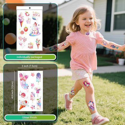 150+ Kids Glitter Temporary Tattoos for Girls – Individually Wrapped Party Favors, Waterproof Tattoo Stickers – Mermaid, Unicorn, Fairy, Butterfly Birthday Pinata Stuffers