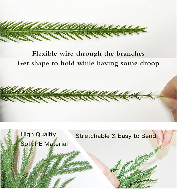 Senjie 5FT 2 PCS Christmas Garlands Norfolk Pine Garland Real Touch Artificial Faux Greenery Garland for Holiday Indoor Outdoor Decor