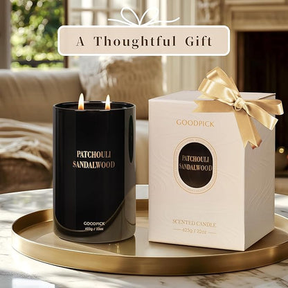 Goodpick Candles Patchouli Sandalwood, Fathers Day Gift, Soy Wax for Home Scented, 22oz 120 Hours Burn, Aromatherapy