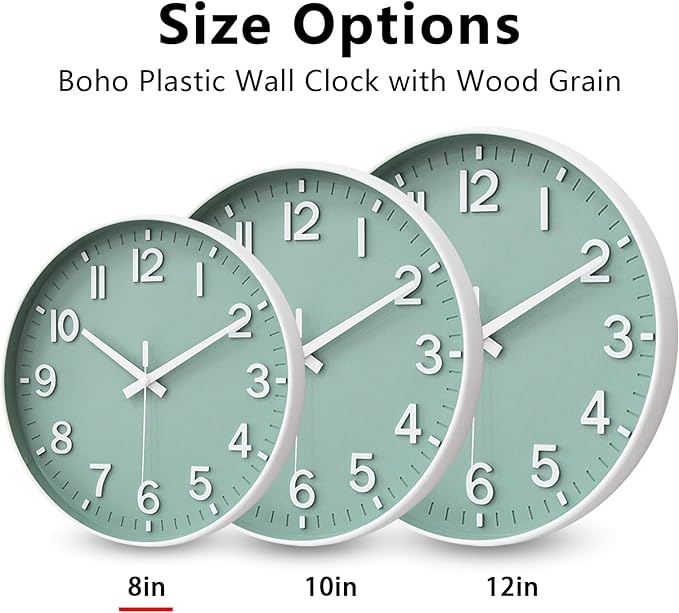 HZDHCLH Wall Clocks Battery Operated,Wall Clock Green,8 inch Wall Clock Silent Non Ticking Modern 3D Numbers for Kitchen Bedroom Living Room Office Classroom Decor