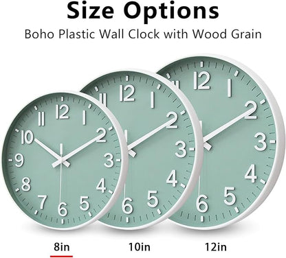HZDHCLH Wall Clocks Battery Operated,Wall Clock Green,8 inch Wall Clock Silent Non Ticking Modern 3D Numbers for Kitchen Bedroom Living Room Office Classroom Decor