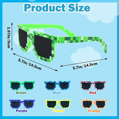 36 Pack Pixel Sunglasses Bulk, 6 Colors Pixelated Mosaic Gamer Glasses Party Favors, Gamer Robot Pixelated Sunglasses for Kids Adults Boys Girls Birthday Photo Props Party Supplies