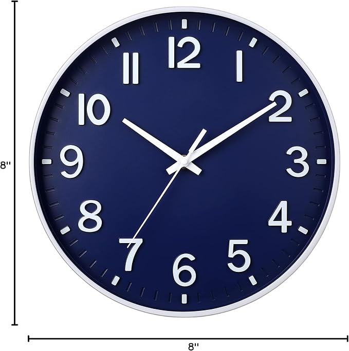 HZDHCLH Wall Clocks Battery Operated,Wall Clock Navy Blue,8 inch Wall Clock Silent Non Ticking Modern 3D Numbers for Kitchen Bedroom Living Room Office Classroom Decor
