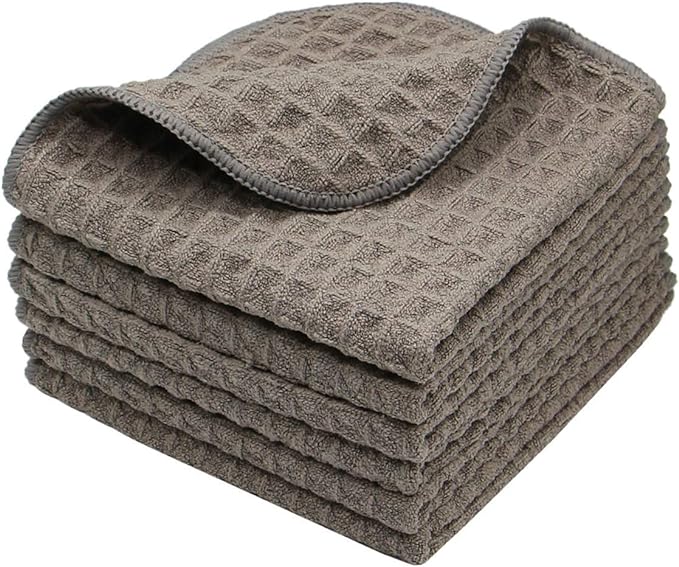 Microfiber Kitchen Cleaning Cloth Thick Dish Rags Waffle Weave Washcloths Dish Cloths Ultra Absorbent Odor Free 12inch X 12inch 6 Pack Gray