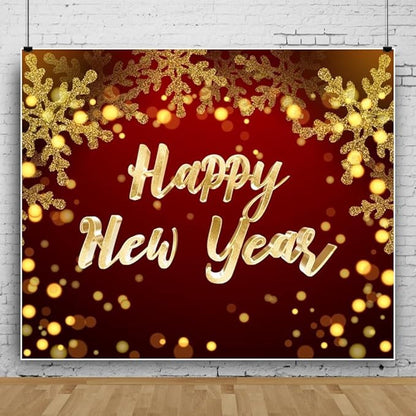 Leowefowa 8x6ft Happy New Year Round Backdrop Cover Red 2026 New Years Background Red and Gold Sequins Glitter Dot New Year Eve Celebration Festival Party Banner Decor Photo Studio Props