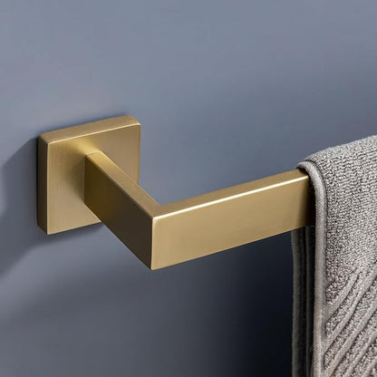 10-Piece Bathroom Hardware Kit - Brushed Finish SUS304 Stainless Steel Set, Featuring 2 x 23.6 Towel Bars, 2 Towel Rings, 2 Toilet Paper Holders & 4 Towel Hooks (Brushed Stainless) (Brushed Gold)