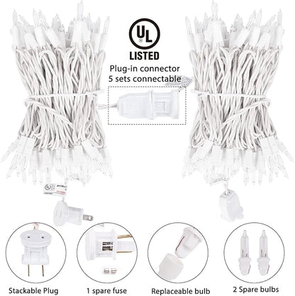 Brightown 50 Count Warm White Christmas Lights, Clear Mini Incandescent Lights on White Wire, Christmas Tree String Lights for Indoor Outdoor Decorations（12ft）