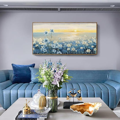 amatop Large Framed Wall Art for Living Room Bedroom Office Decor, Modern Beach Canvas Wall Art Coastal Ocean Nature Blue Artwork Floral Sunrise/Sunset Zen Landscape Flower Wall Picture 48"x24"