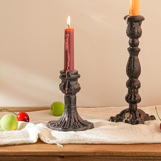 Sungmor Vintage Black Cast Iron Candle Holder – 4.4" Tall Decorative Rustic Taper Candle Stand – Heavy Antique-Style Candlestick for Table Centerpiece, Fireplace Mantel, or Farmhouse Home Décor