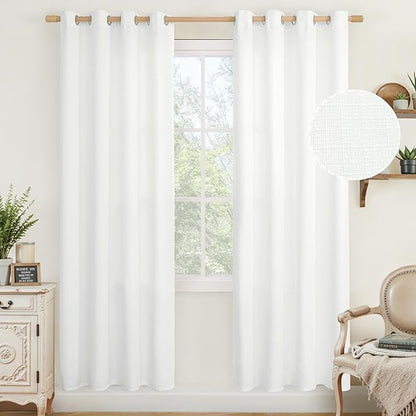 LAMIT White Linen Curtains for Living Room 78 inch Length, Thick Linen Textured Light Filtering Curtains Grommet Privacy Protected Window Drapes for Bedroom, Set of 2 Panels, 52 x 78 Inch